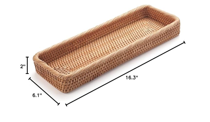 Rattan Bathroom Vanity Trays Toilet Tank Baskets Long Narrow Hand Towel Storage Basket for Storage, Decorative (Natural 16.3 x 6.1 x 2 inch) thumbnail 3