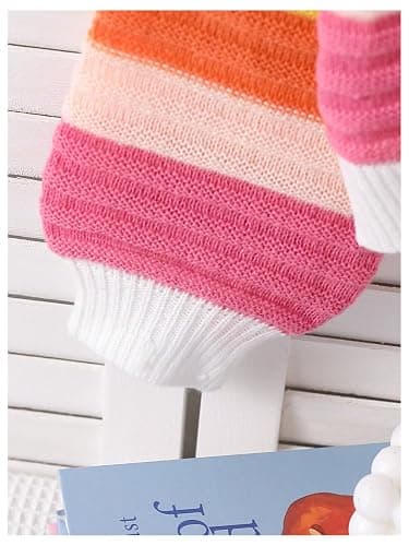 SweatyRocks Girl's Colorful Striped Sweater Collared Colorblock Long Sleeve Loose Pullover Top thumbnail 4