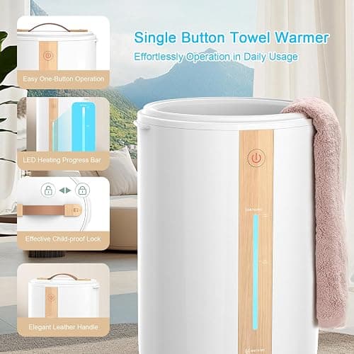 Keenray Towel Warmer for Bathroom, Towel warmer bucket with Heating Progress Bar, Fragrance Disc Holder, Leather handle, Auto Shut-off Towel Bucket Fits Up to Two 40" x 70" Towels, Bathrobes, Blankets thumbnail 2
