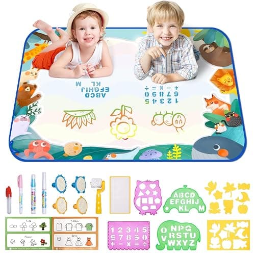 bemece Water Doodle Mat 40 x 32 Inches Aqua Painting Drawing Mat Mess Free Learning Toy Mat Early Education Gifts for Kids ChildrenToddlers Aged 3 4 5 6 7 Years Old - Image 1