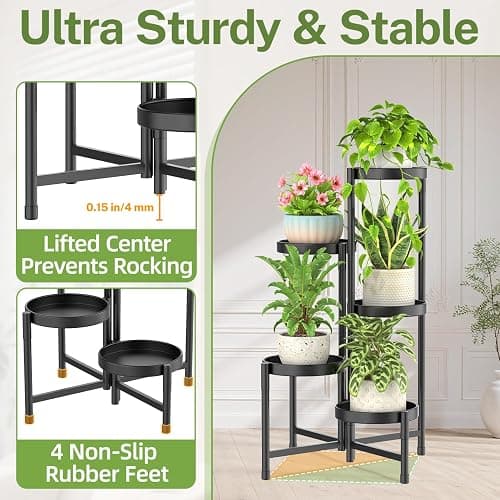 iDavosic.ly Plant Stand Indoor Outdoor, 5 Tier Corner Metal Flower Display Holder Shelf, Easy Assembly Folding Tall Orchid Rack for Patio Balcony Porch Garden Living Room House, Black thumbnail 4