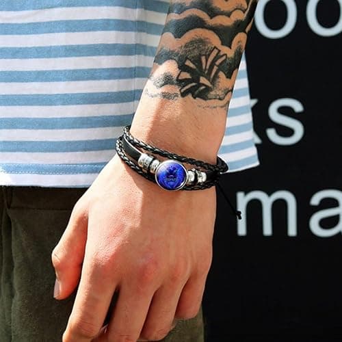 Zodiac Signs Spirit Bracelet Zodiac Bracelet for Women Men Adjustable 12 Constellation Bracelet Multilayer Zodiac Black Leather Bracelets Zodiac Sign Wrap Bracelet for Women Men Birthday Jewelry thumbnail 3