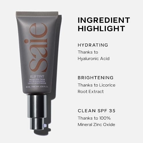 Saie Slip Tint Tinted Moisturizer with SPF 35 - Light Coverage, Glowy Skin Tint & Mineral Sunscreen for Face with Hydrating Hyaluronic Acid - Summer Makeup Essential - Shade Three (1.35 oz) thumbnail 8