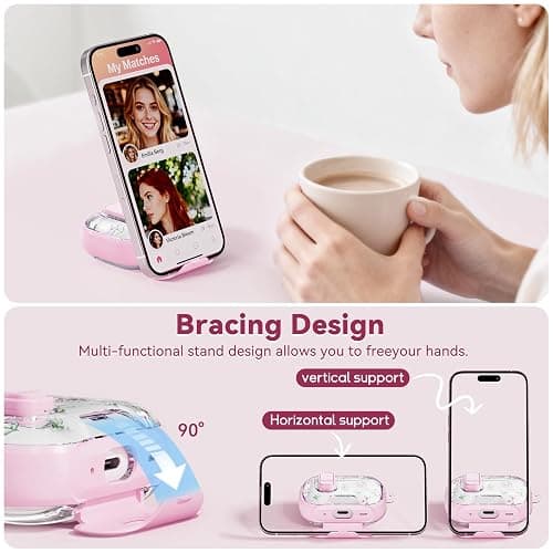 Skyconser with Safety Lock for Apple AirPods 4 Case,Clear Floral Cute AirPod 4th Generation Case with Phone Stand & Cleaning Kit for Women Girly-Pink Narcissus thumbnail 4