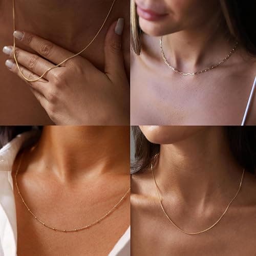 Waterproof Gold Necklace Layered Necklaces for Women Non Tarnish,14k Gold Plated Stainless Steel Dainty Stack Thin Chain Necklace Set for Women Gifts Jewelry thumbnail 4