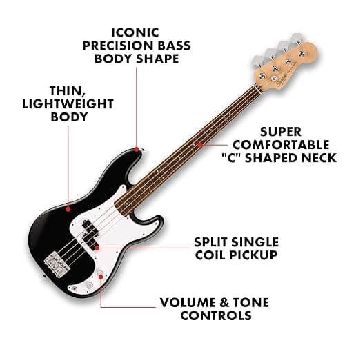 Fender Squier Debut Series Precision Bass Guitar, Beginner Guitar, with 2-Year Warranty, Includes Free Lessons, Black with Matte Finish - Guitar Only - Black thumbnail 2