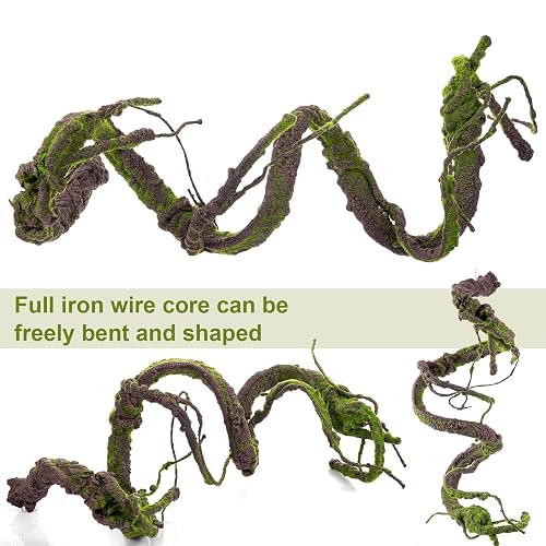 Suncalla 5 Pcs 30in Artificial Bendable Tree Branches for Decor, Moss | Fake Trunk Twigs with Leaves, Cherry Blossom Grape Vines, Halloween Steady Branch Garland, Wall Hanging Reptile Habitat Decor thumbnail 2