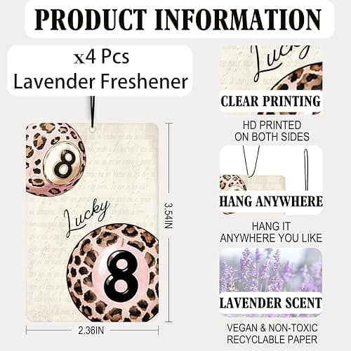 ChenCraty Coquette Pink Leopard Print Lavender Car Air Freshener 4 Pcs, Girly 8 Ball Star Cheetah Air Freshener Hanging Decor for Cars Closet Drawer Books, Cute Accessories Gifts for Women Girls thumbnail 2