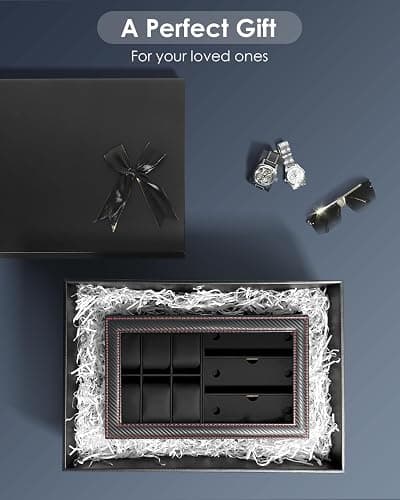 Kukikan Watch Jewellery Box Organiser, Watch Case and Sunglasses Storage with Large Glass Lid, 6 Slots and 2 Layers, Men's Jewellery Box with Lock, Watch Holder Display Case, Gift for Men Women thumbnail 7