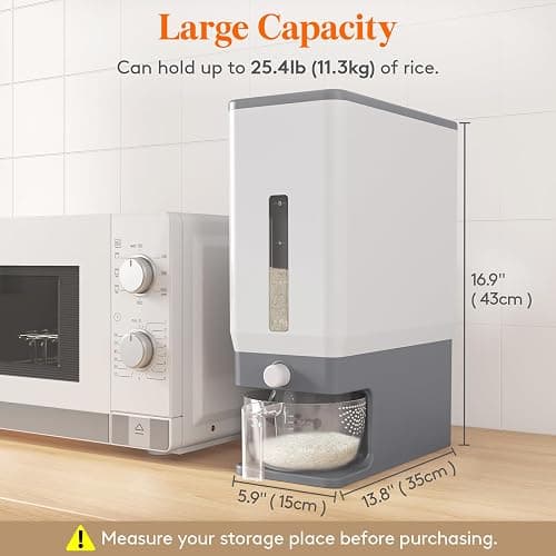 Lifewit Rice Dispenser 25 Lbs(11.3kg), Rice Storage Container Sealed Moisture Proof with Measuring Cup for Kitchen Pantry Household, BPA-Free, 1 Pack thumbnail 2