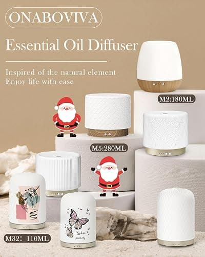 Onaboviva 280ml Ceramic Essential Oil Diffuser,Ultrasonic Cool Mist Decorative Aromatherapy Diffuser with Auto Shut-Off,Quiet Operation,3 Timer Settings for Large Rooms,Home,Office,SPA,Yoga & Bedroom thumbnail 7