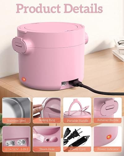 CDBEEE Electric Lunch Box, 33oz Portable Food Warmer for Warming Meals | 100W Fast Heating, 12V/24V/110V Lunch Warmer for Work,Car,Travel, Spill-Free, Dishwasher-Safe, Gifts for Women/Men thumbnail 9