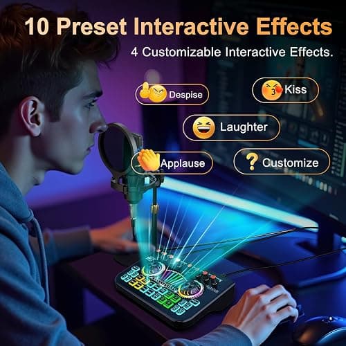 Podcast Microphone Bundle with Live Sound Card Audio Mixer, Podcast Equipment Bundle with 3.5mm Condenser Microphone for Pc/Phone Live Streaming Singing Gaming, Sound Board with Voice Changer, Denoise - Audio mixer+MIC(700) thumbnail 7