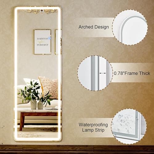 GLSLAND LED Full Length Mirror - 56" x 20" Floor Standing Mirror with Light for Bedroom/Cloakroom -Dimmable & 3 Color Lighting/Wall Mounted Full Body Mirrors thumbnail 8