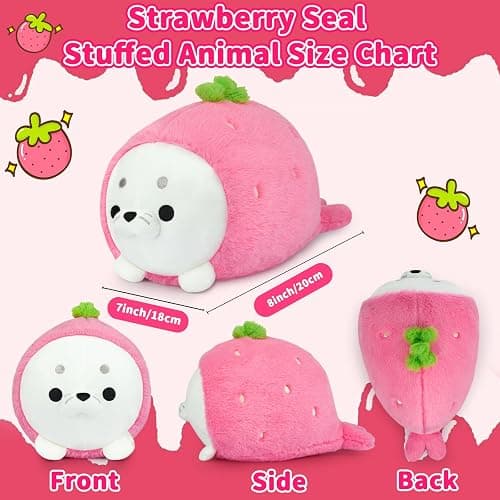 Hkojewp Cute Strawberry Seal Plush Pillow, Soft Chubby Seal Plushie Animal Toy for Kids, Girlfriend, Boys (13 Inch) thumbnail 2