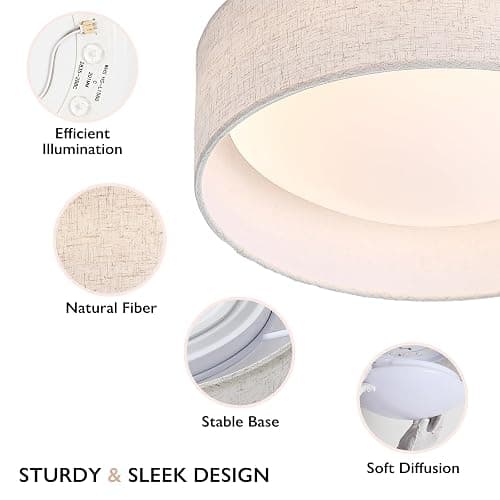 CALOKES 13" Fabric Flush Mount Ceiling Light, 24W 3000K LED Closed to Ceiling Light Fixture with Classic Linen Drum Design for Bedrooms, Kitchen, Dining Room, Hallway thumbnail 3