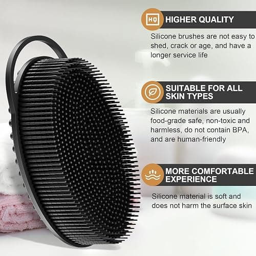 Metene Silicone Exfoliating Body Scrubber with Loop, Body Scrubber for Men and Women, Silicone Loofah for Shower, Soft Silicone for Shower and Bath Skincare Routine (Black) thumbnail 3