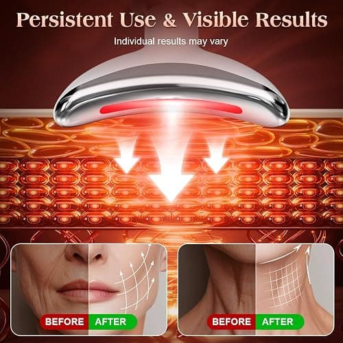 Face and Neck Massager Tool with Heat & 3 Light Therapies, Smart Vibration, Red-Light-Therapy and EMS Modes, Gua Sha Facial Tools for Face and Neck Skin Care and TMJ Relief (White) thumbnail 3
