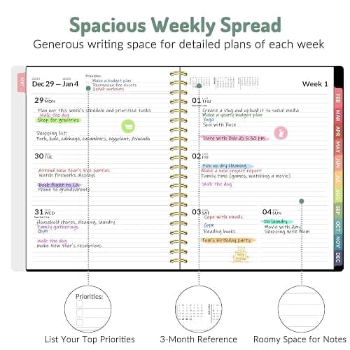 2026 Planner, Forvencer Calendar Planner Weekly and Monthly (Jan 2026-Dec 2026), 8.5" X 11", Agenda Book, Daily Journal Notebook with Tabs, Flexible Cover, Home School Organizer, A4, Pink thumbnail 4