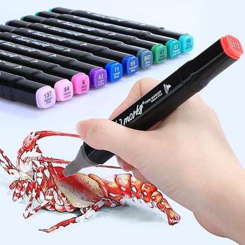 XIAOERLANG 80 Colors Alcohol Markers Pens,Markers Drawing,Markers Set for Kids,Adults Coloring Book, Multicolor,Wide Chisel and Thin Head Double-Head Design Equipped with,Black Suitcase thumbnail 5