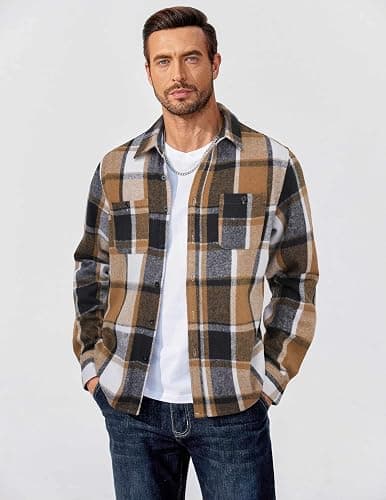 COOFANDY Men's Flannel Shirts Long Sleeve Casual Cotton Plaid Button Down Shirt Jacket with Pockets Size large  thumbnail 3
