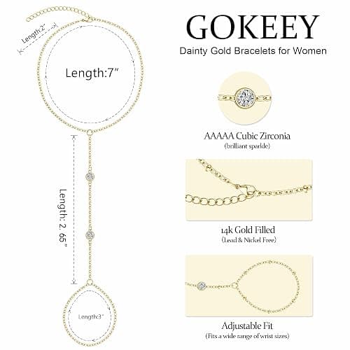 Gokeey Gold Bracelets for Women Trendy,14K Gold Plated Dainty Stackable Paperclip Cuban Link Chain Bracelets, Simple Cute Cuff Bracelets Jewelry Set Adjustable 7"+2" thumbnail 2
