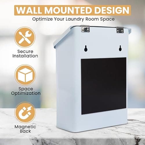 Embossed Magnetic Lint Bin For Laundry Room | Modern Farmhouse Laundry Lint Bin | Lint Trash Can For Laundry Room | White Lint Bin For Laundry Room Magnetic | Space Saving Storage Laundry Bin with Lid thumbnail 6