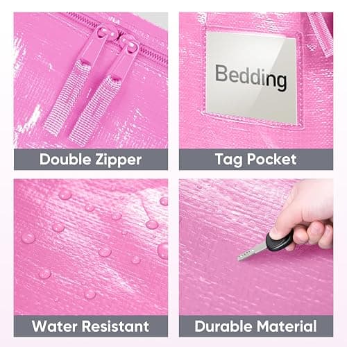 TICONN 6 Pack Extra Large Moving Bags Heavy Duty with Zippers & Carrying Handles, Durable Storage Bags Moving Boxes for Closet Organizers and Storage (6 Pack, Pink) thumbnail 6