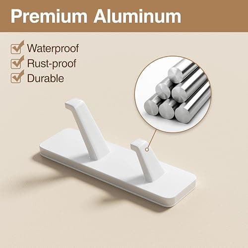 Self Adhesive Wall Hooks for Hanging: 13 LB Strong Hold, Sticky Hangers for Coat, Towels, Purse, Keys, Jacket, Bag - for Wall, Door, Bathroom, Shower, Kitchen - Stainless Metal, White, 4 Pack thumbnail 5