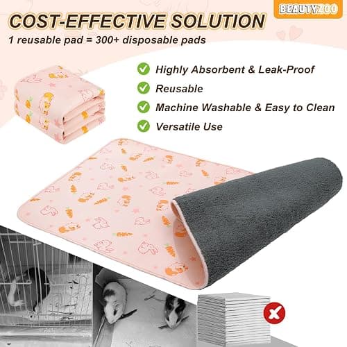 BEAUTYZOO 2 Pack Guinea Pig Cage Liners, Washable Reversible Fleece Guinea Pig Bedding, Waterproof Super Absorbent Pee Pads for Small Animals Rabbit - 24" x 47" Pink thumbnail 4