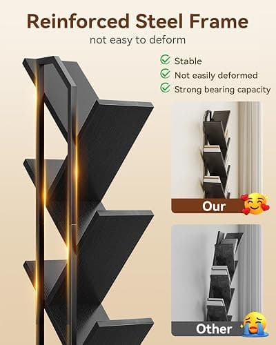 Coleshome Tree Bookshelf, 6-Tier Floor Standing Bookcase, Bookcases suitable for bedrooms and living rooms, Wooden bookshelves suitable for bedrooms and living rooms, Black thumbnail 5