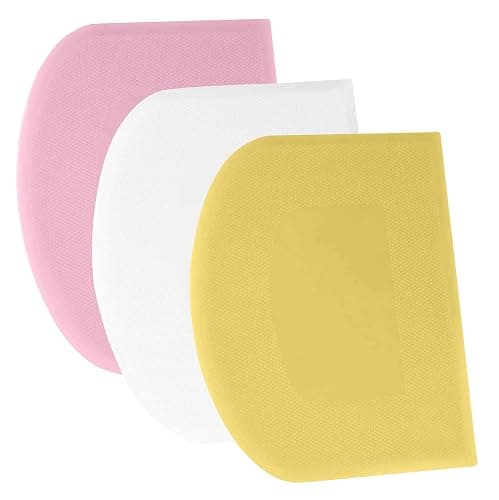 SURDOCA Dough Scraper Bench Scraper - 3P 4.7x3.7" Plastic Flexible Bowl Scraper, Sharp Edge & Angles Cake Scraper. Non-Slip Bakeware Decorating Tools Sculpting & Modeling Tools - Yellow+White+Pink - Image 1
