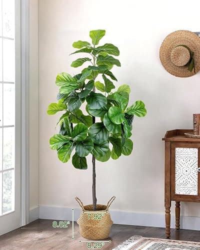LuceAlberi Artificial Fiddle Leaf Fig Tree 6FT - Large Fake Tree with White Planter&Basket, Tall Faux Ficus Lyrata Tree Floor Plants for Indoor Home Decor Office Living Room Housewarming Gift, 1Pack thumbnail 2