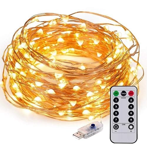 Mintlemon Fairy Lights 33ft 100 LEDs, 8 Lighting Modes Dimmable String Lights with Remote, USB Powered Twinkle Lights for Bedroom Garden Wedding Party Backdrop Tapestry Canopy Gazebo - Image 1