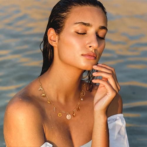 Drogomen Gold Initial Charm Necklace for Women Dainty Boho Shell Starfish Necklace Personalized Letter A-Z Pendant Necklaces Summer Beach Surfer Jewelry Gifts thumbnail 4