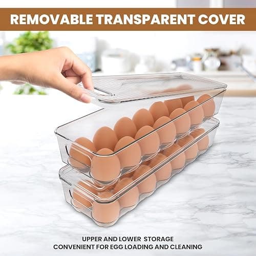 KICHLY Pack of 1 - Egg storage for fridge - Egg Holder for Fridge - 14 Egg Container With Lid & Handle, Egg Container For Refrigerator, Stackable Plastic Egg Tray with Lids (Clear) thumbnail 7