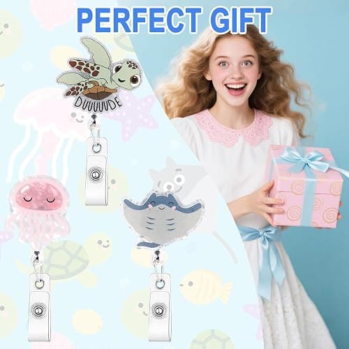 Zkptops 3Pcs Funny Badge Reels for Nurses Hospital Nurse Doctors ID Holder Cute Sea Animal Designs Retractable Cord 360 Clip Durable Acrylic Medical Card Holder Accessories for Nursing Student Gift thumbnail 7