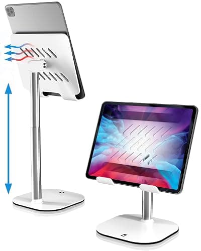 COOPER TabHolder, 7-10" Height Adjustable Tablet Stand, Premium iPad Stand for Desk, 270° Tilt iPad Holder, Kindle Holder, 15.6-17" Portable Monitor Support (White) - Image 1