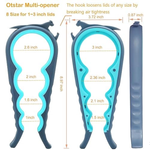 Otstar Jar Opener Bottle Opener and Can Opener for Weak hands, Seniors with Arthritis and Anyone with Low Strength, Mutil Jar Opener Get Lids Off Easily (Blue and Grey) thumbnail 3
