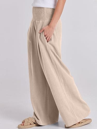 ANRABESS Women Linen Palazzo Pants Summer Boho Wide Leg High Waist Casual Lounge Pant 2026 Beach Travel Vacation Outfits thumbnail 7