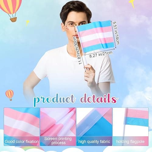 Mindsoft Transgender Pride Flag and Sticker Pack Include 3 x 5 ft Transgender Flag and 10 Pcs 5.51" x 8.27" Mini Rainbow Signs with 60 Pride Stickers thumbnail 4