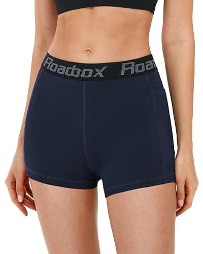Roadbox 5'' Women's Volleyball Compression Shorts with Pockets, 3 Pack Spandex Workout Athletic Shorts for Running Gym Yoga thumbnail 2