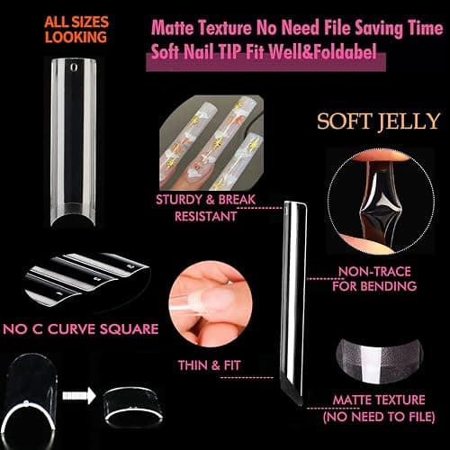 UNA GELLA Nail Tips Square XXL Tips 120 PCS No C Curve Gel Tips Extra Long Square Straight Nails Half Fake Nail Tips No Trace for Acrylic Nail Tips for Home DIY with Box - Half Straight thumbnail 4