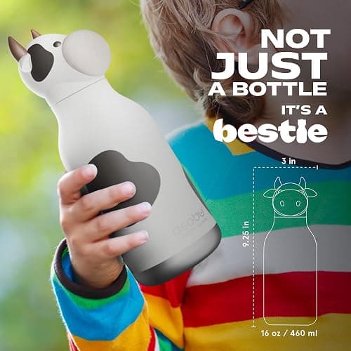 asobu Bestie Bottle Insulated Stainless Steel Water Bottle with Detachable Soft Animal Head Fun Drinking For Kids and Teens with Flexible Reusable Straw 16 Ounce thumbnail 5