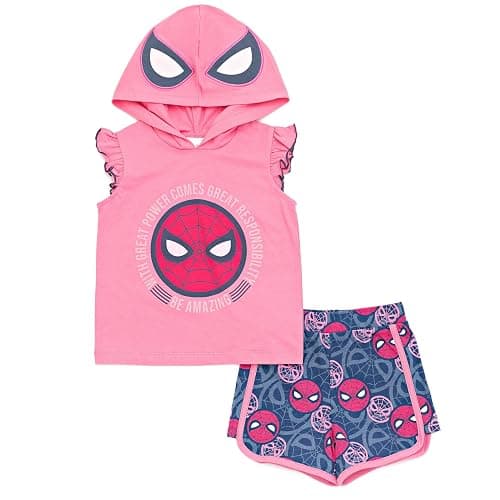 Marvel Spider-Man Girls Cosplay Tank Top and French Terry Dolphin Shorts Outfit Set Toddler to Big Kid Sizes (2T - 14-16) - Image 1