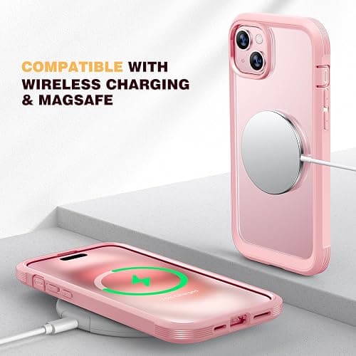 Diaclara Designed for iPhone 15 Case, Full Body Rugged Case with Built-in Touch Sensitive Anti-Scratch Screen Protector, with Camera Lens Protector for iPhone 15 6.1" (Coral Pink) thumbnail 5