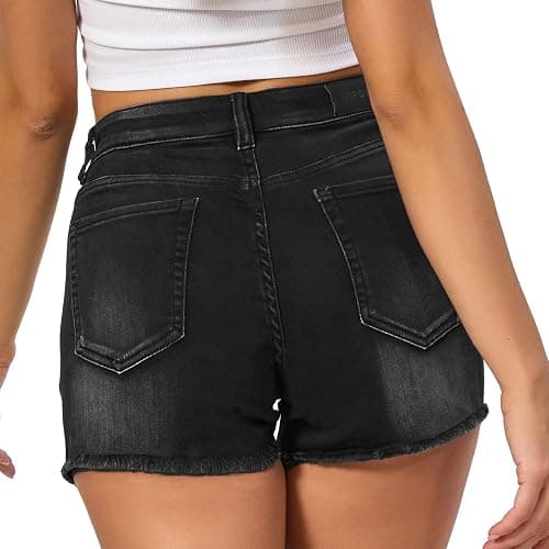 VIPONES Women Mid Rise Jeans Shorts Frayed Raw Hem Summer Stretchy Casual Denim Shorts thumbnail 5
