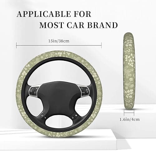 Green Leaf Plant Steering Wheel Cover for Women, Universal 15 inch Breathable Anti Slip Steering Wheel Covers for Cars, Auto, SUVs thumbnail 5