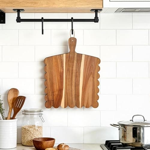 Wood Scalloped Cutting Boards Set, Decorative Wooden Charcuterie Boards with Handle for Cheese Pizza Meat Fruit Bread Baking, Cottagecore Farmhouse Kitchen Serving Trays Decor thumbnail 7