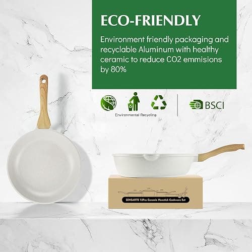 SENSARTE Nonstick Ceramic Cookware Set, 23 PCS Pots and Pans Non Toxic, PFAS & PFOA Free, Non Stick Healthy Kitchen Cooking Set with Stay-Cool Handles, White thumbnail 8